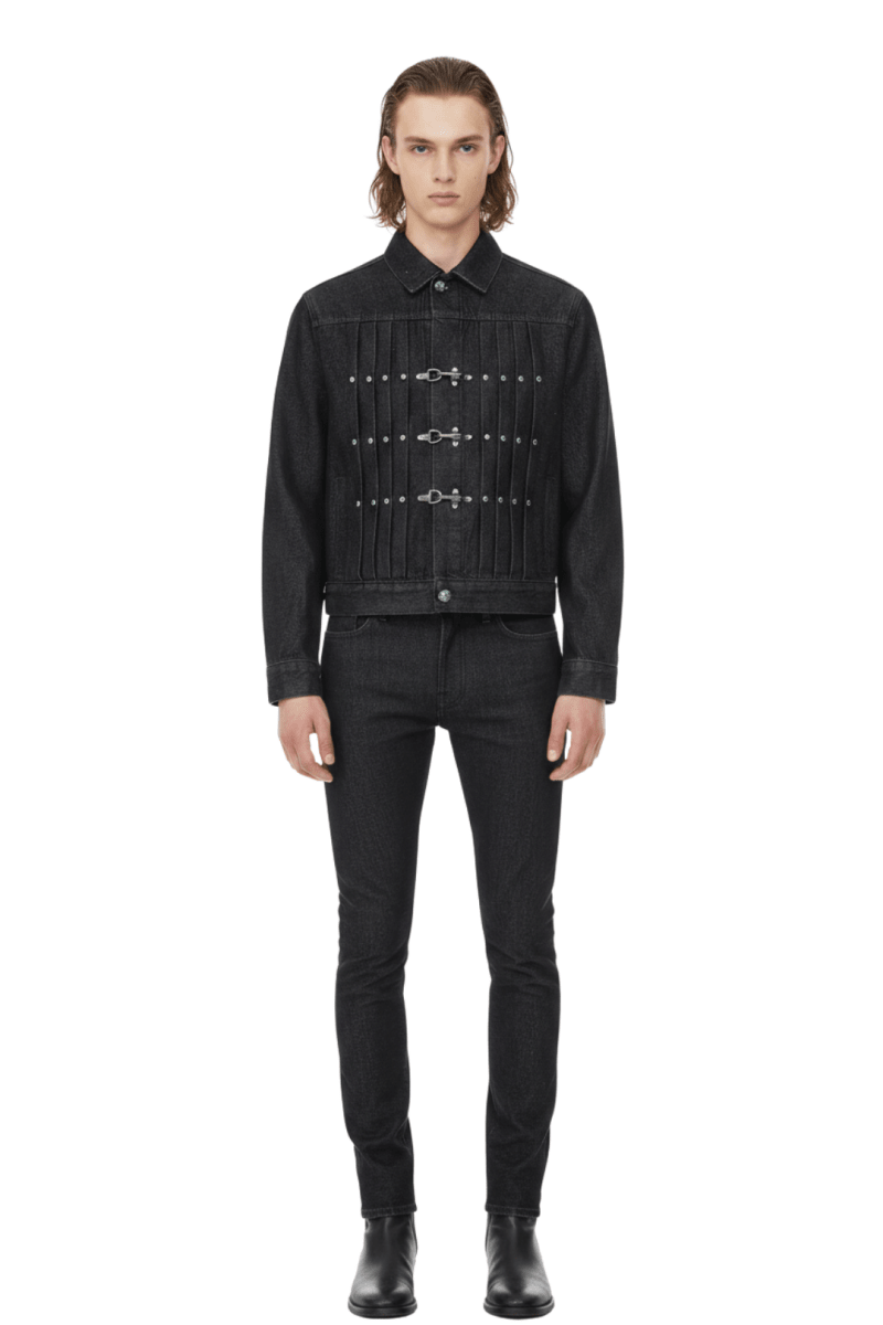 Vintage Black Studded Hook Denim Jacket na2386