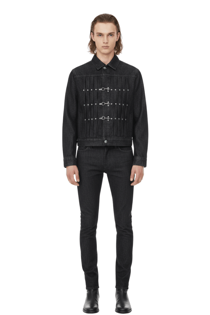 Vintage Black Studded Hook Denim Jacket na2386