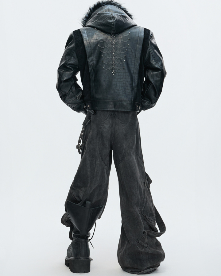 【ArguE CulturE】Back Stud Leather Hood Jacket na2291