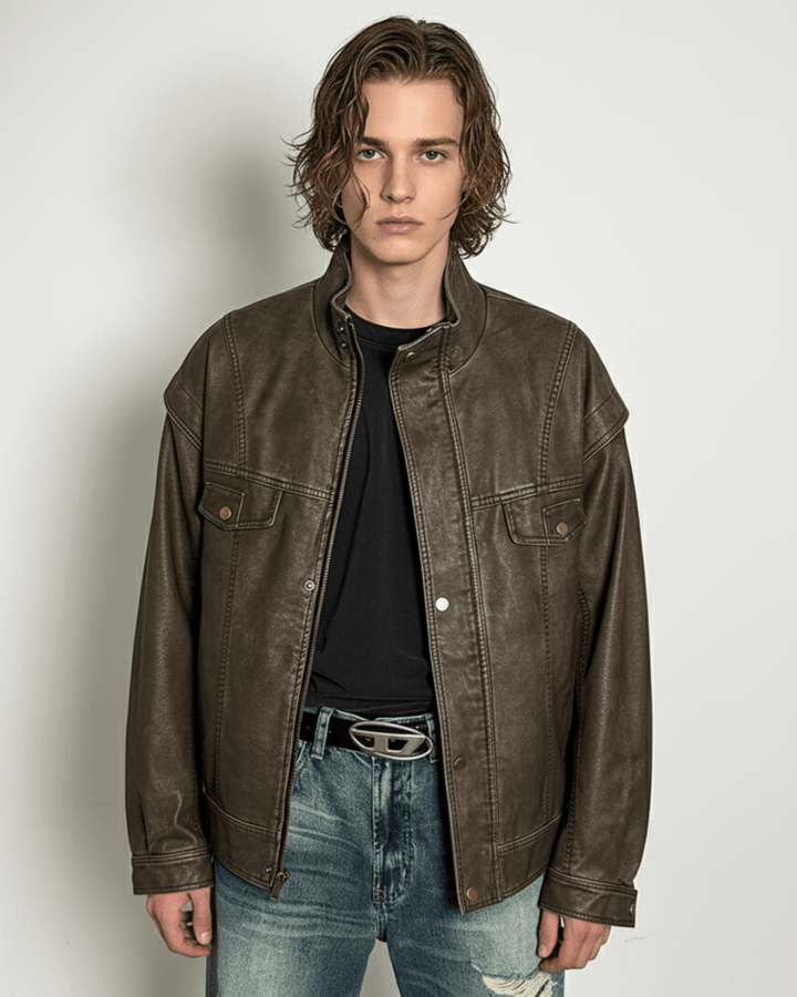 Vintage Brown Leather Truck Jacket  na2264