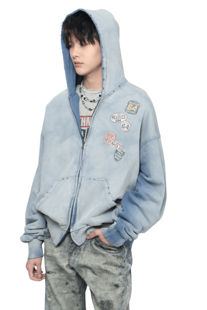 Retro Badge Zip Hoodie na2442