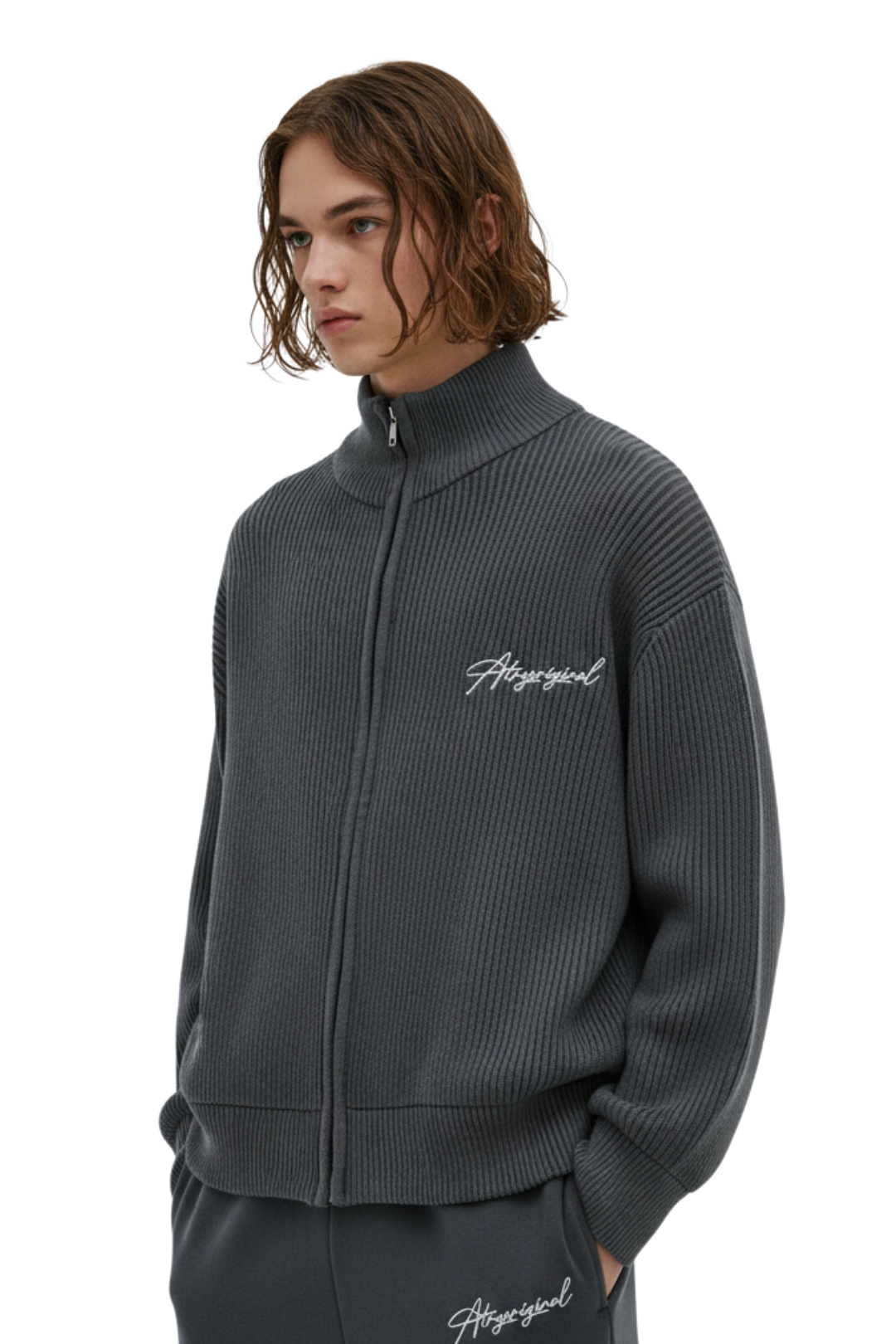 Ribbed High Neck Zip-Up Jacket na2398