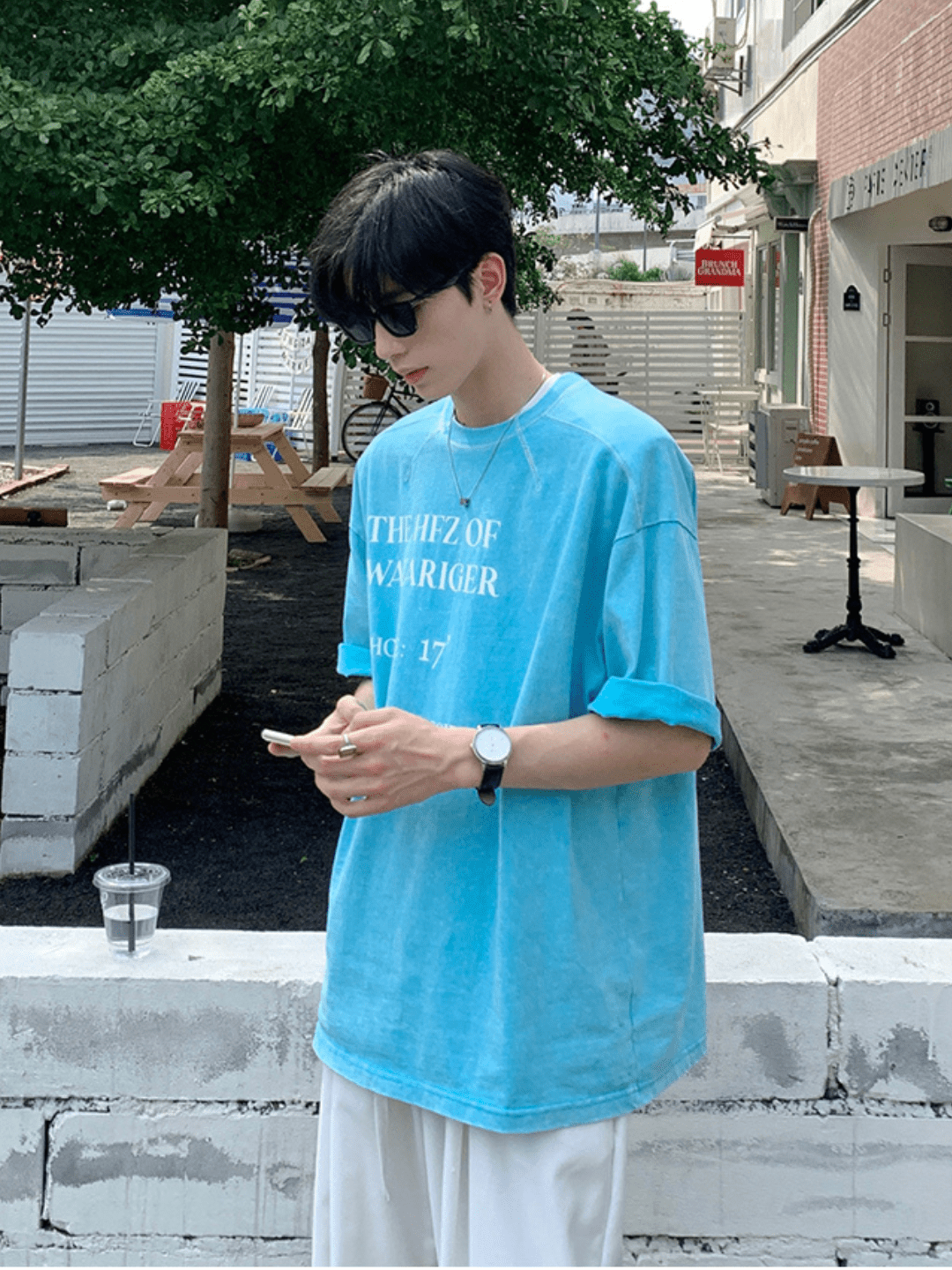 [ONELYC1NS] washed letters printed short-sleeved T-shirt na1097