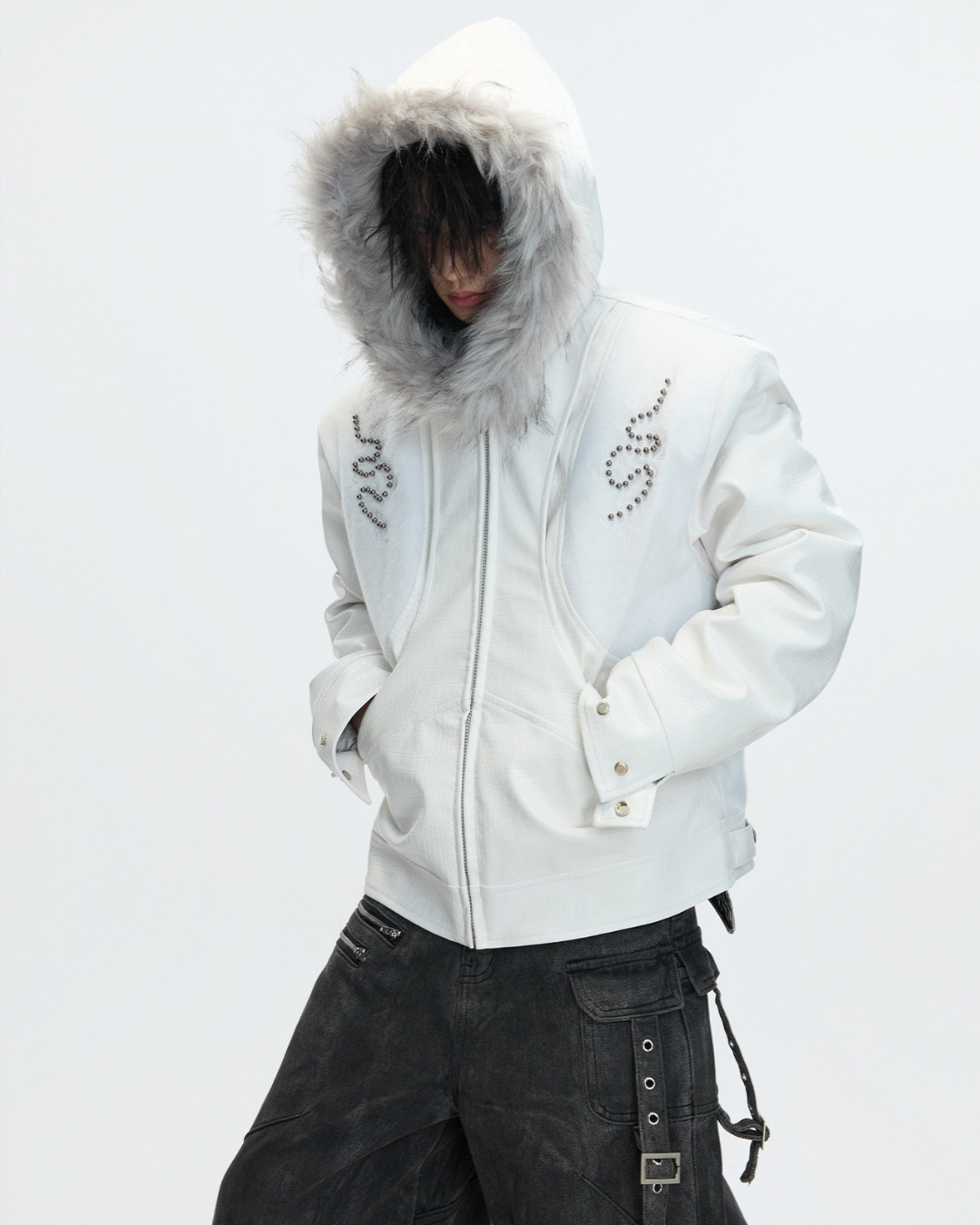 【ArguE CulturE】Back Stud Leather Hood Jacket na2291