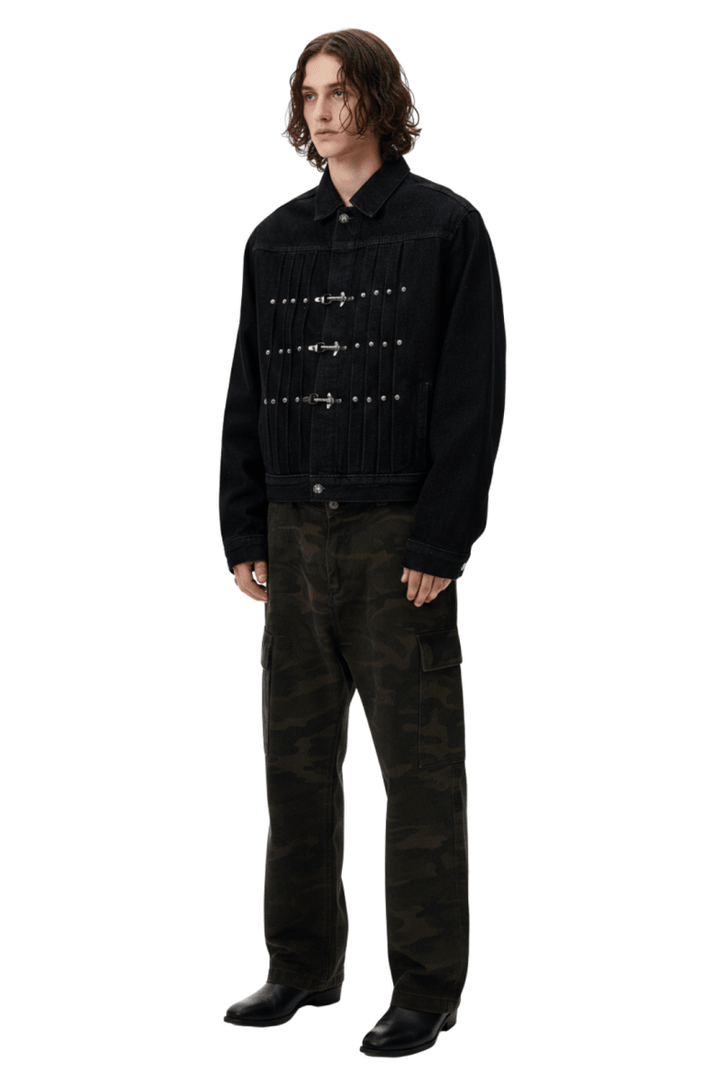 Vintage Black Studded Hook Denim Jacket na2386