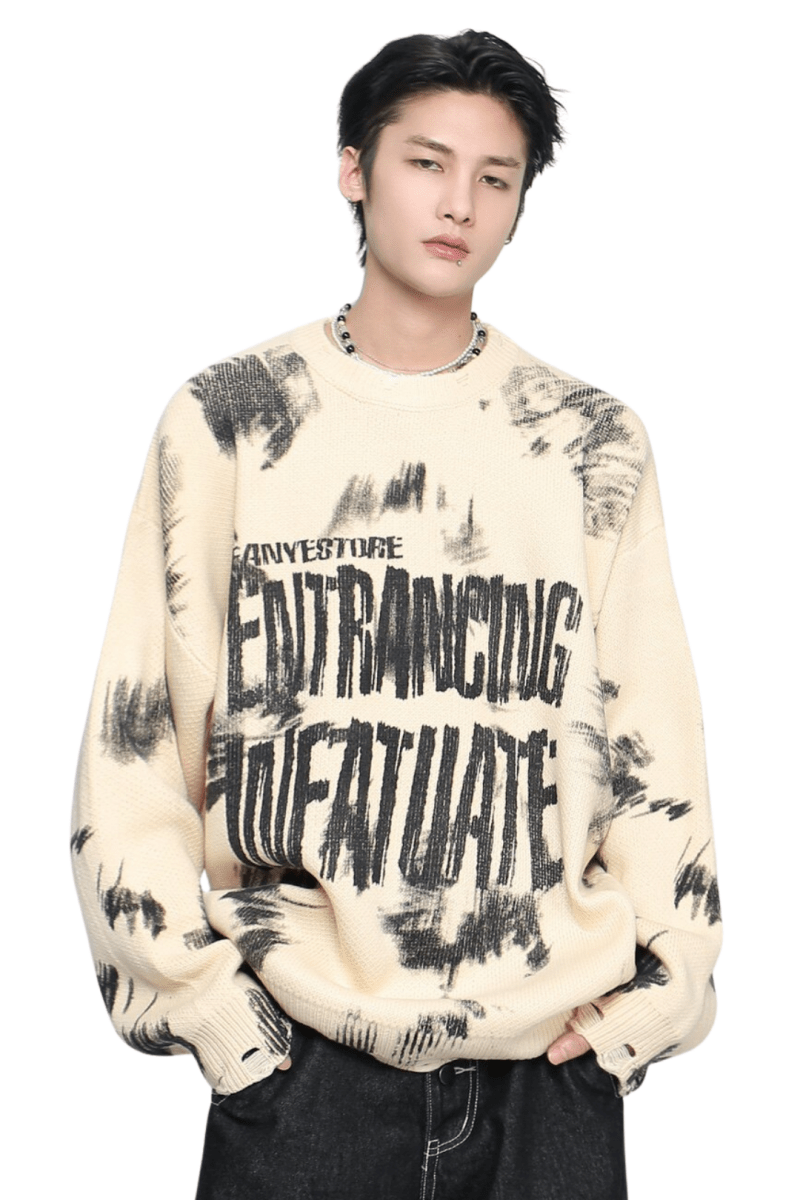 Distressed Letter Knit Sweater  na2448