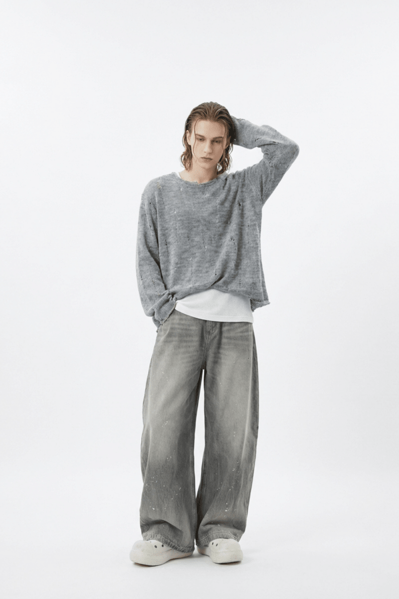 gray long knit si10002