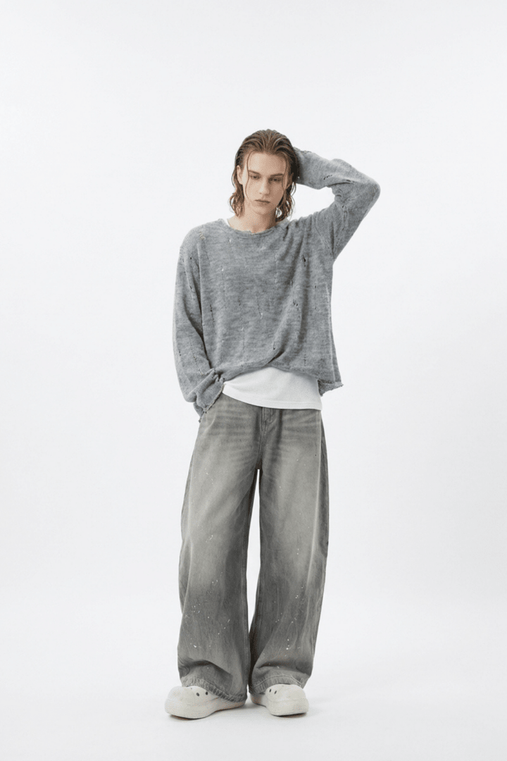 gray long knit si10002