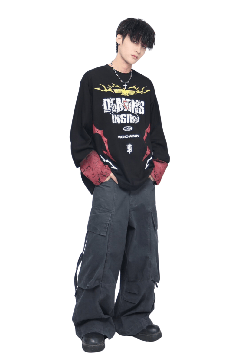 Oversized Graphic Long Sleeve Tee na2461