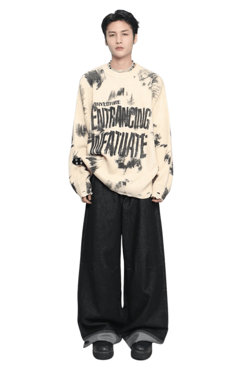 Distressed Letter Knit Sweater  na2448