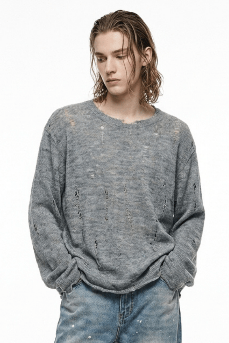 gray long knit si10002