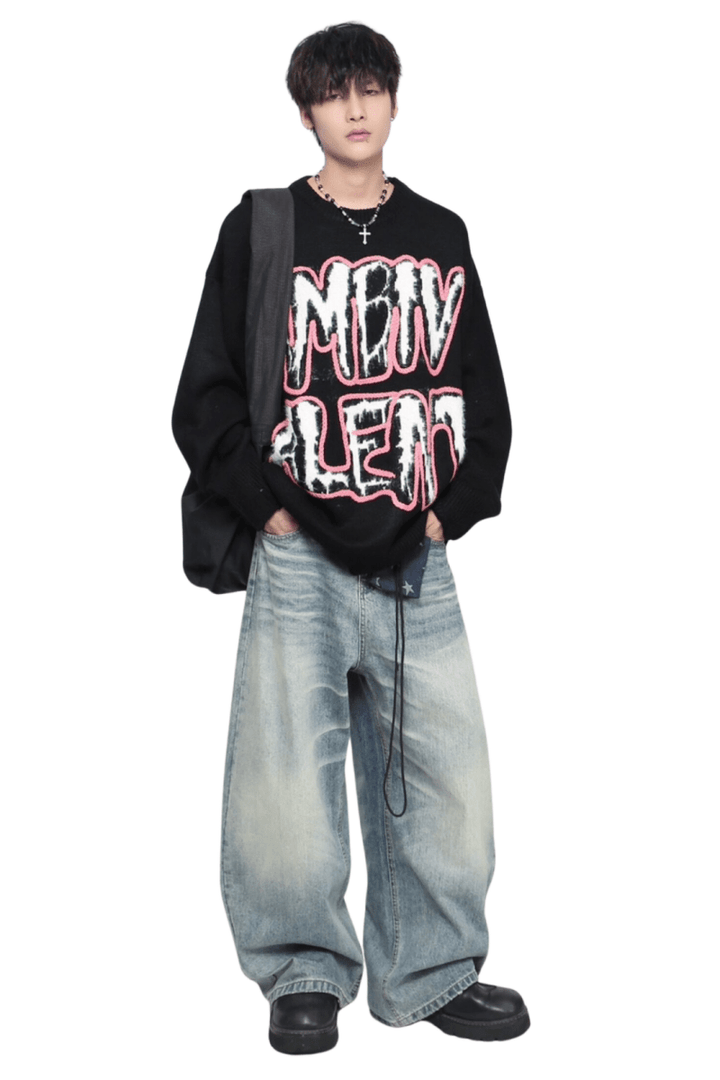 Loose Fit Letter Knit Sweater na2462