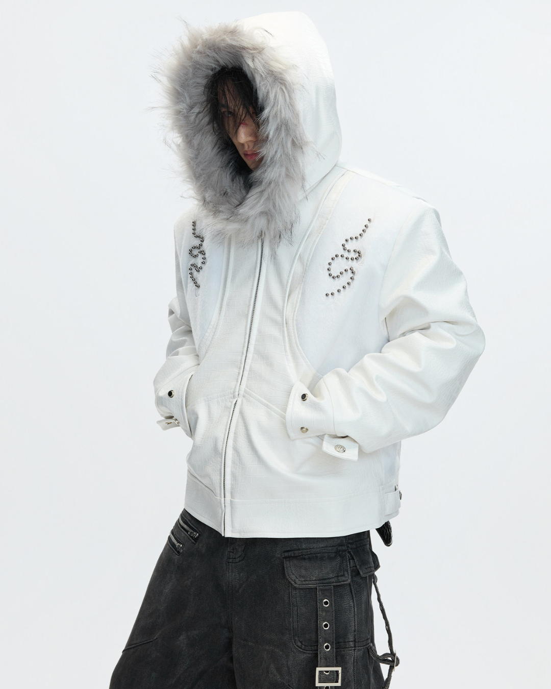 【ArguE CulturE】Back Stud Leather Hood Jacket na2291