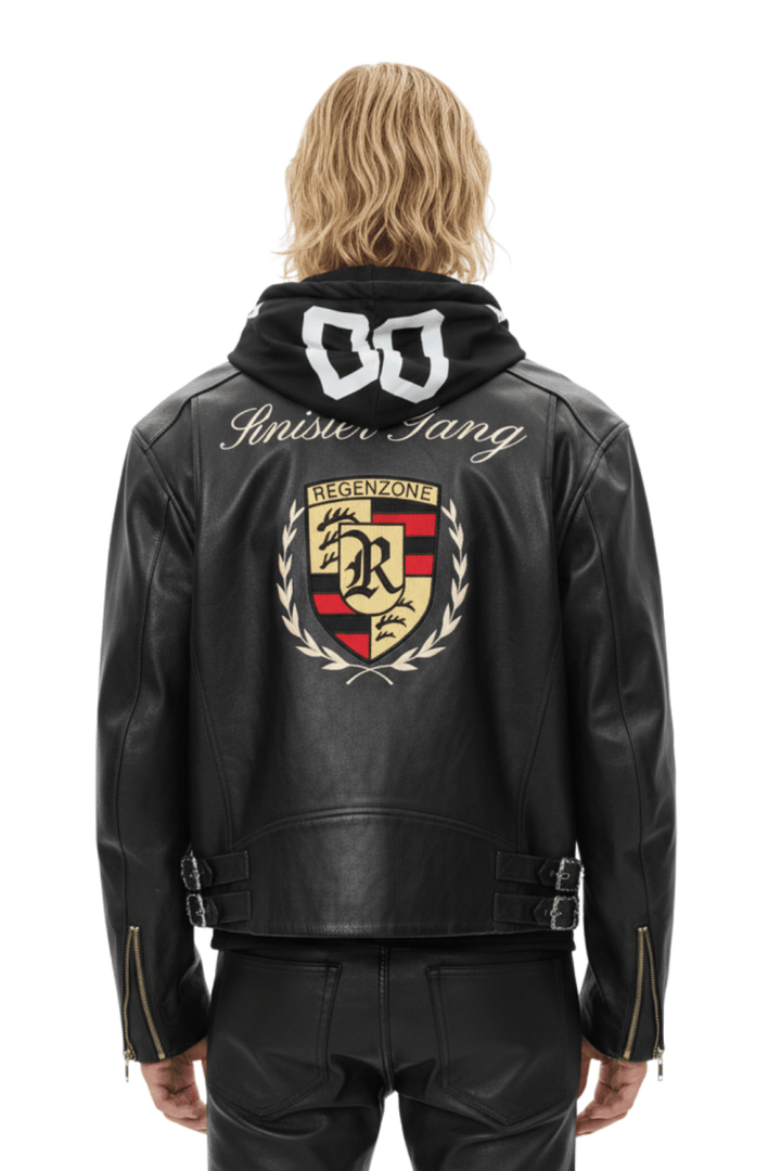 Cropped Racing Emblem Leather Jacket na2389