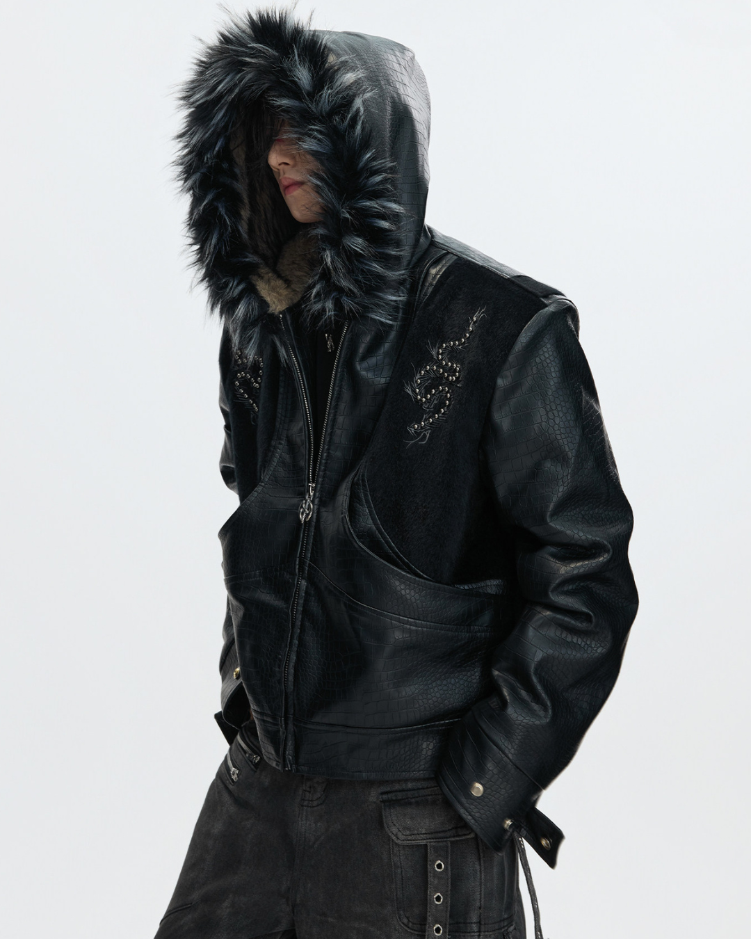 【ArguE CulturE】Back Stud Leather Hood Jacket na2291