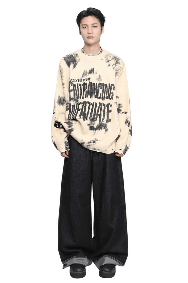 Distressed Letter Knit Sweater  na2448