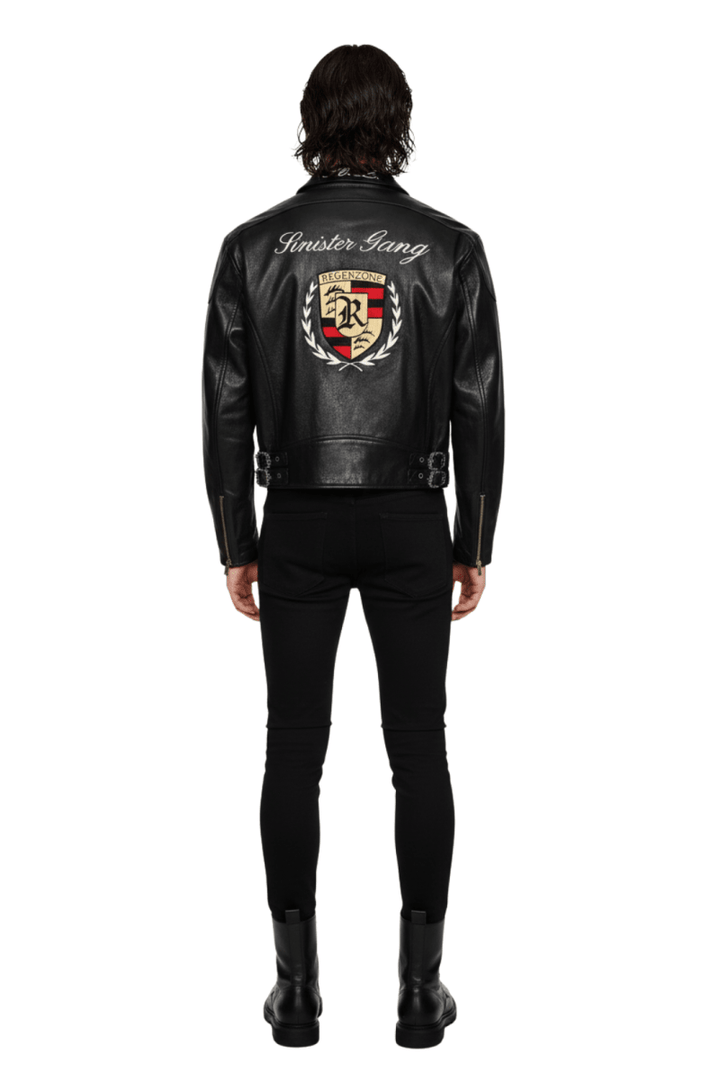Cropped Racing Emblem Leather Jacket na2389