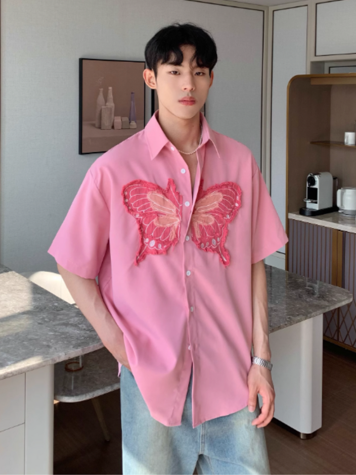 [CUIBUJU] Butterfly Casual Short Sleeve Shirt na1203
