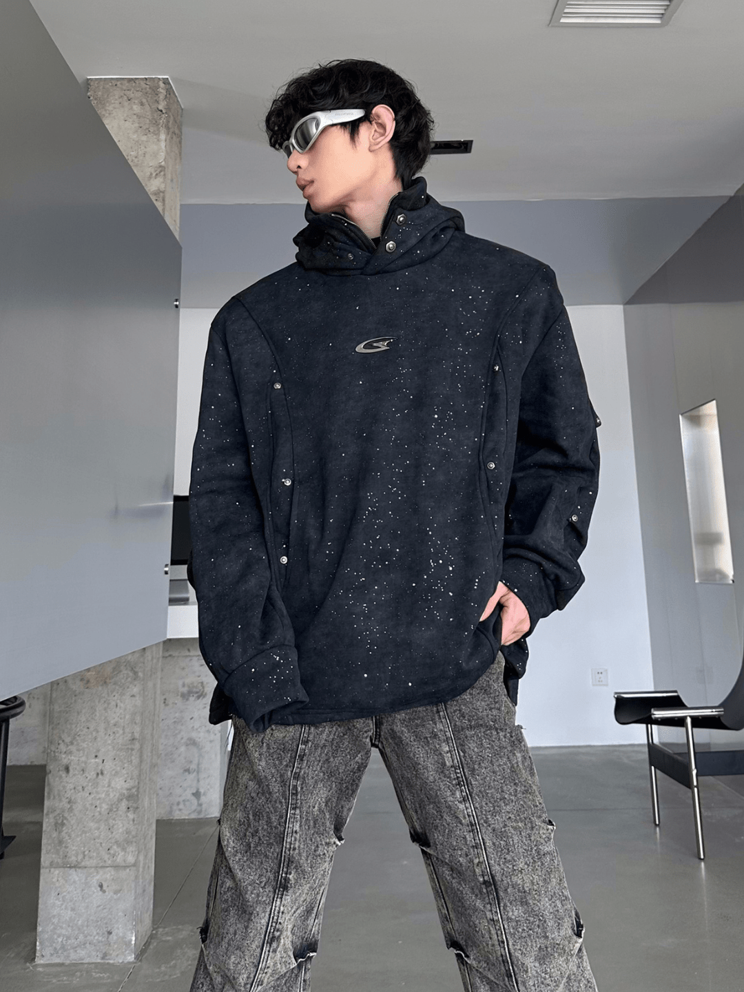 [MARTHENAUT] Double Layer 넥 False Two Design Hooded na985