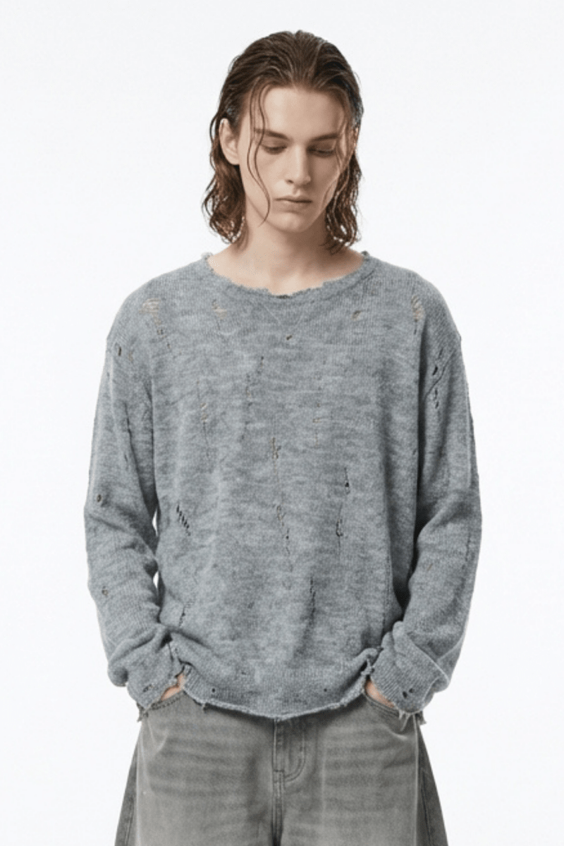 gray long knit si10002