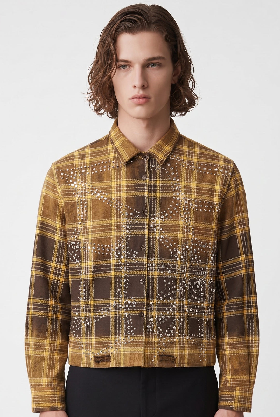 Rhinestone Plaid Shirt na2771