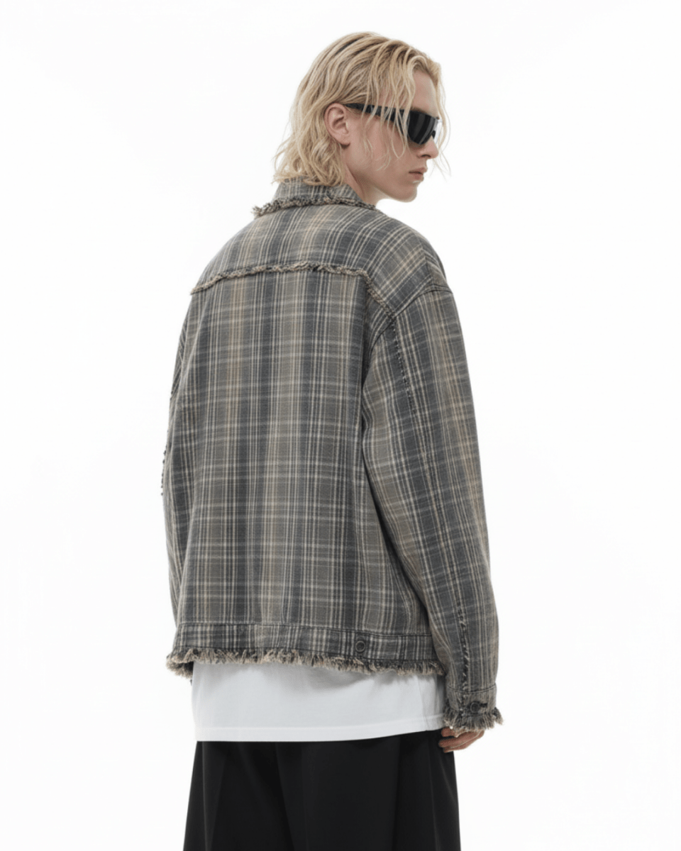 Nanostudio Fade Plaid Fringe Overshirt na2211