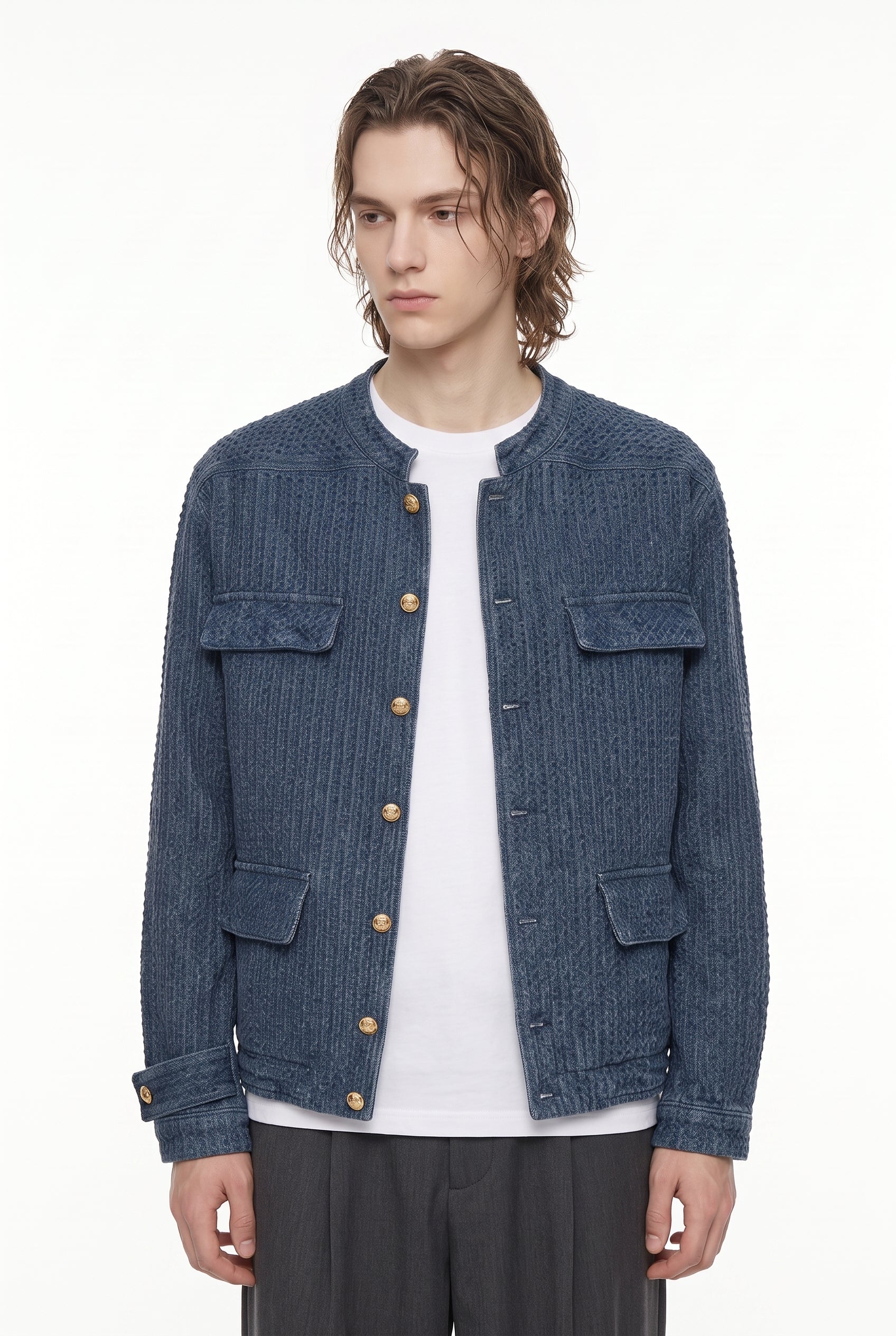 Collarless Denim Jacket na2801