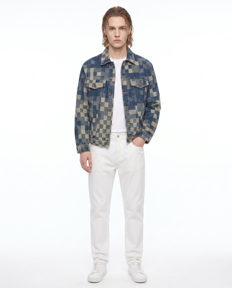 Checkered Denim Jacket na3052