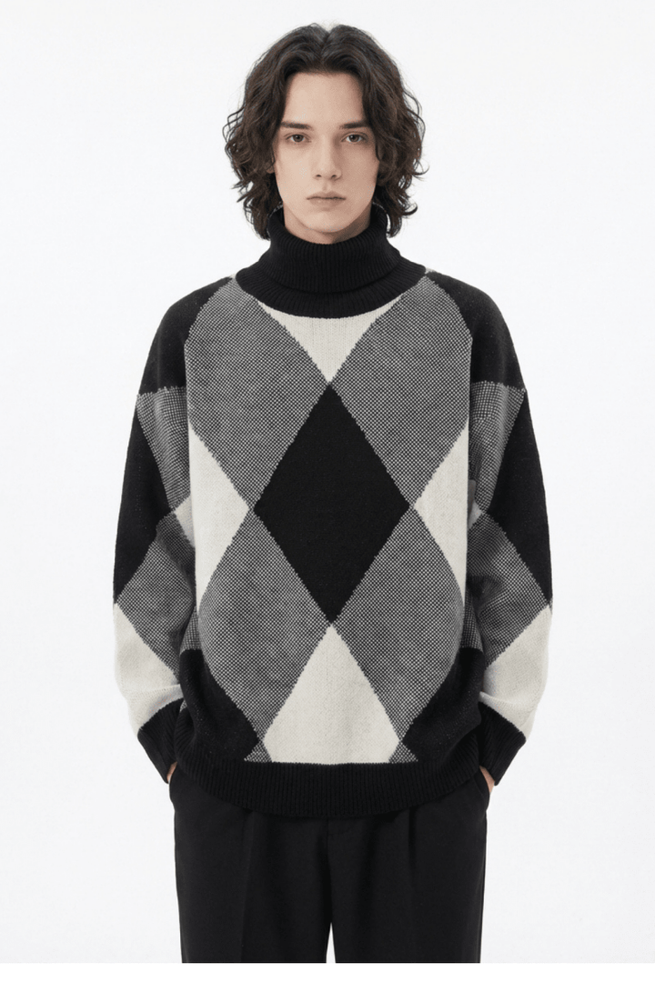 [AutumnWind] black and white high-end design turtleneck sweater na673