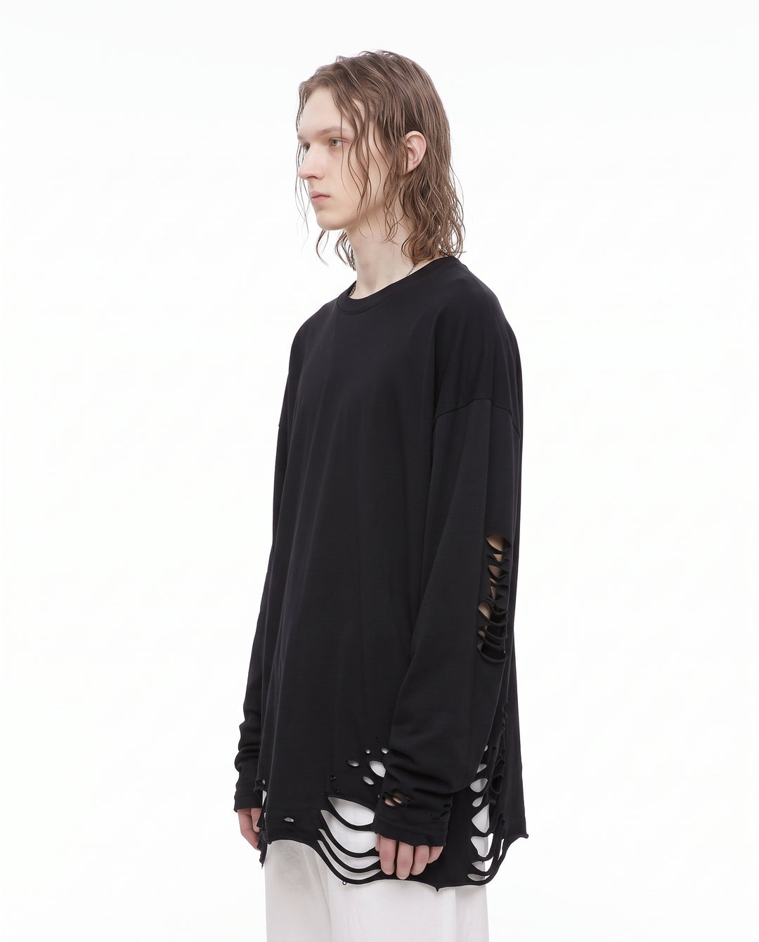 Distressed Longsleeve Shirt na3156 - black side