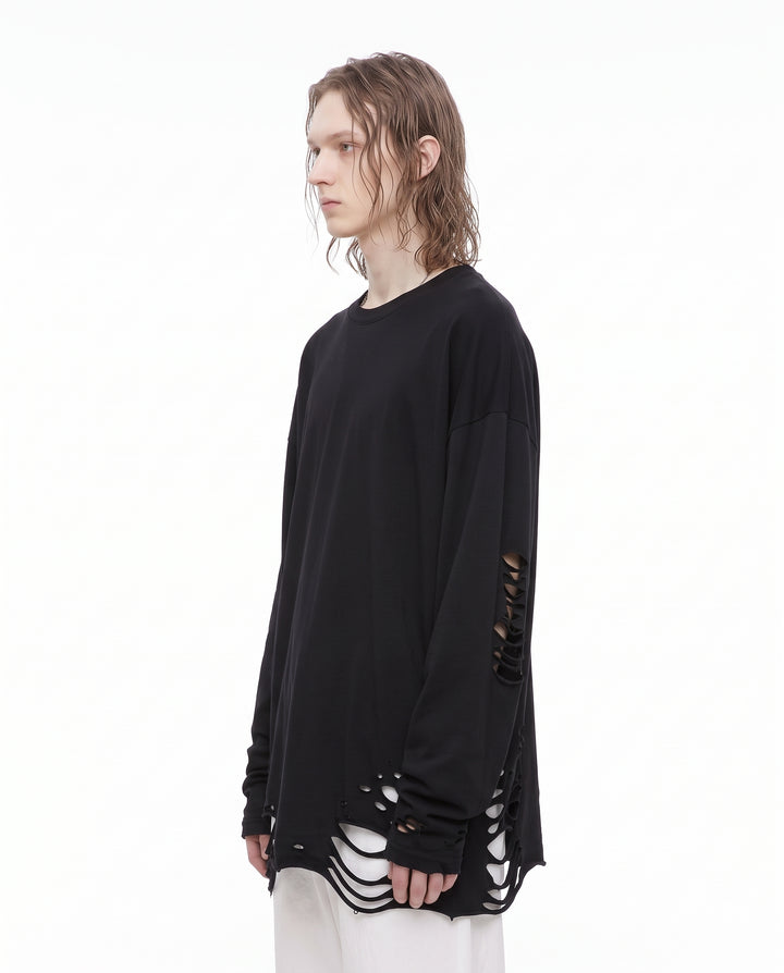 Distressed Longsleeve Shirt na3156 - black side