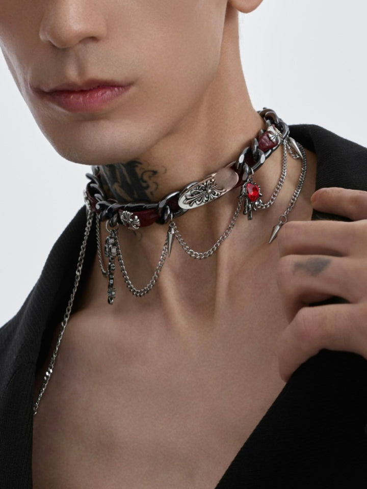 【Struc Ton】 leather punk necklace na1448