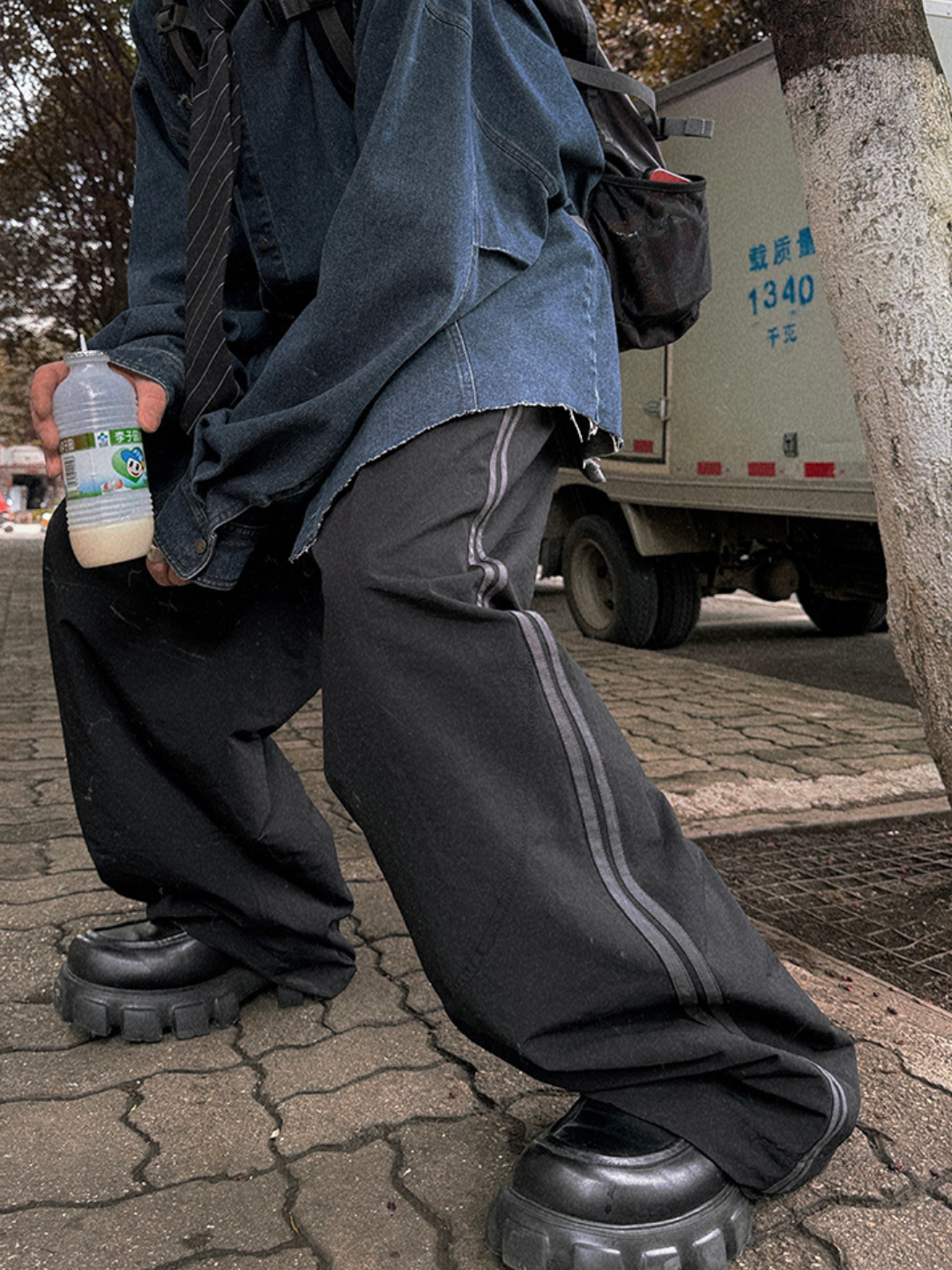 【Aurocean】Loose Black Sweatpants na1674