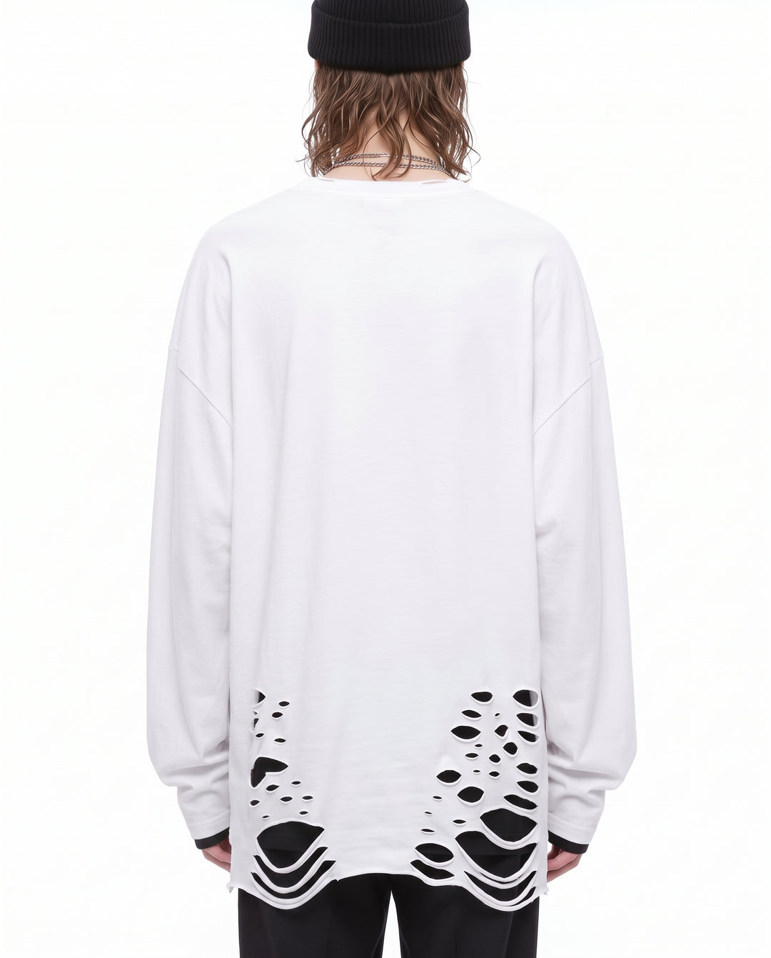 Distressed Longsleeve Shirt na3156 - white back