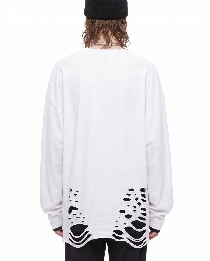 Distressed Longsleeve Shirt na3156 - white back