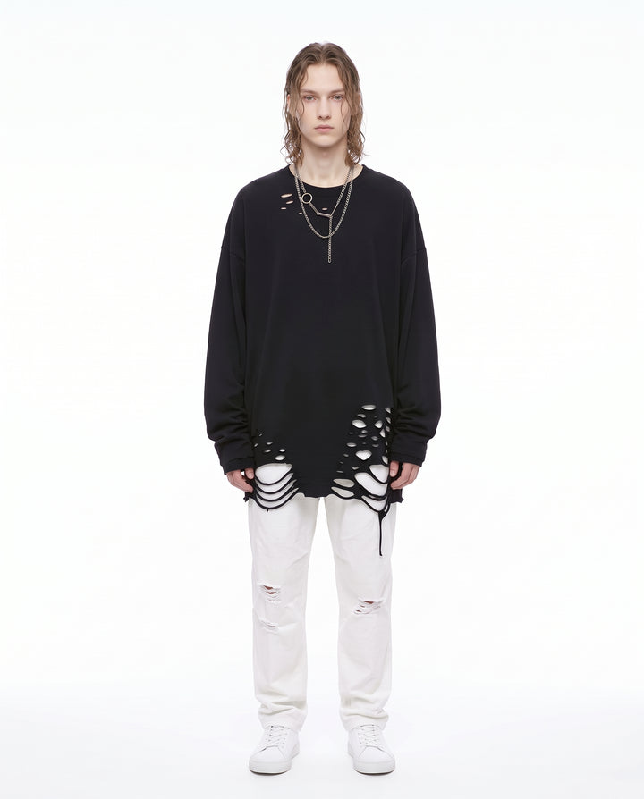 Distressed Longsleeve Shirt na3156 - black full