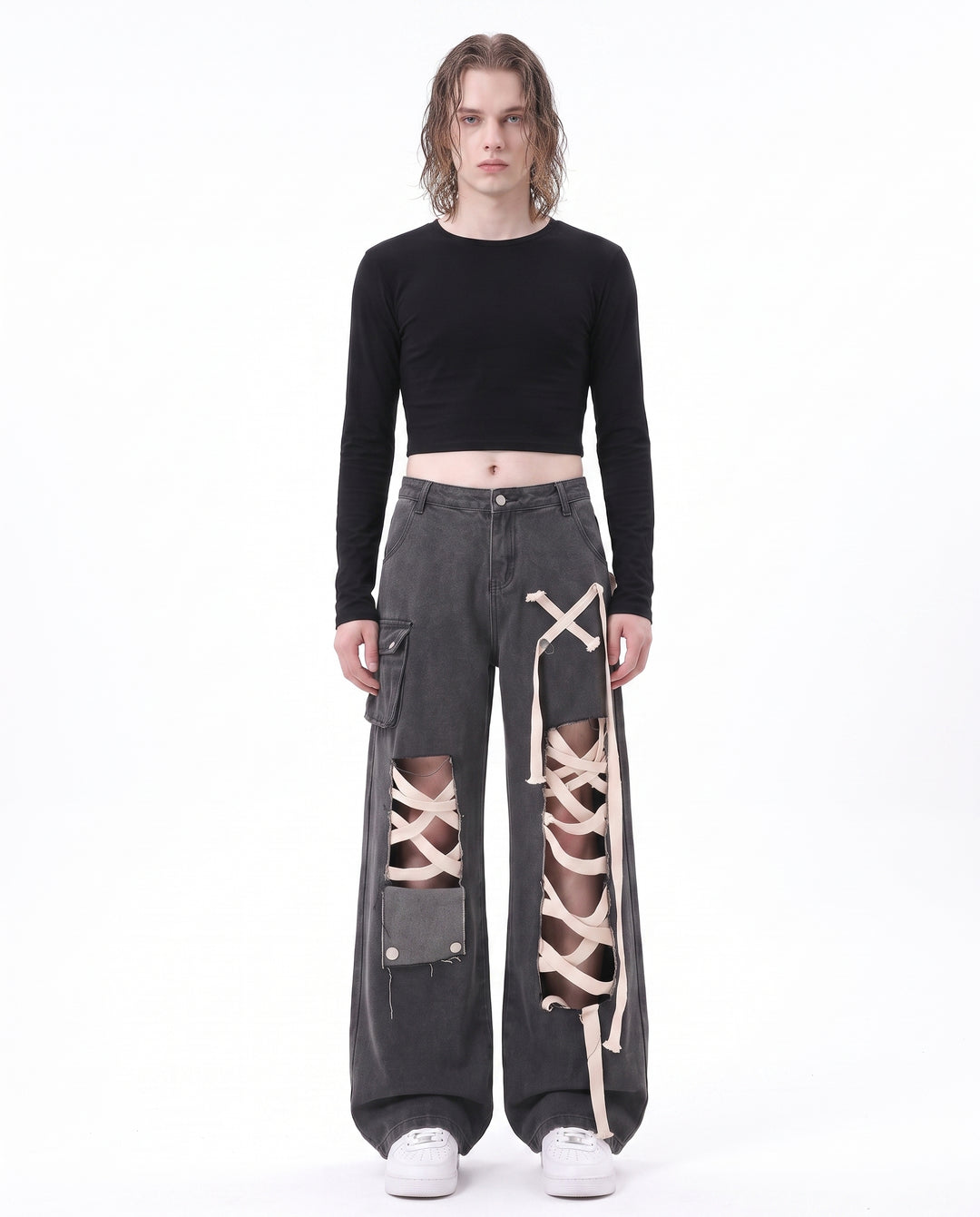 Lace-Up Cargo Jeans na2973