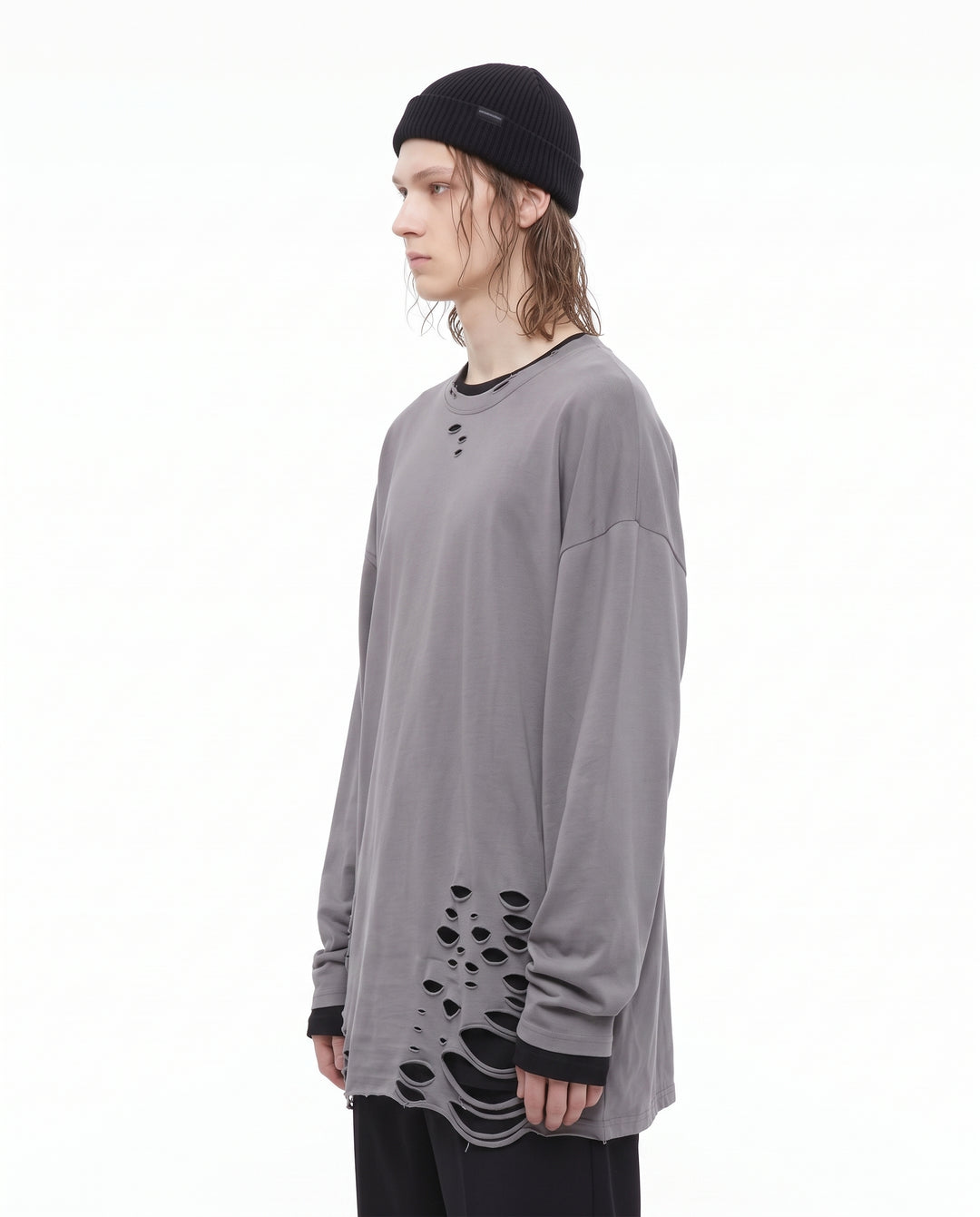 Distressed Longsleeve Shirt na3156 - gray side