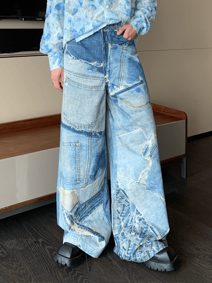 [CUIBUJU] Direct Injected Patch Jeans na1174
