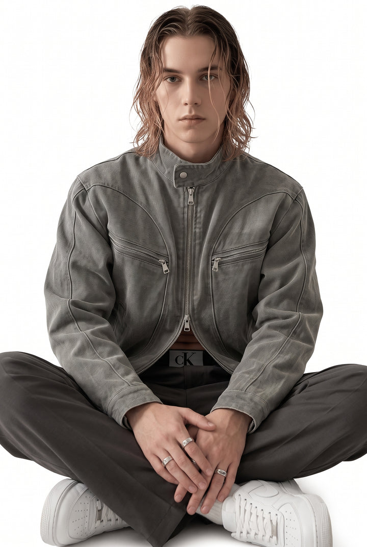 Washed Moto Jacket na2763