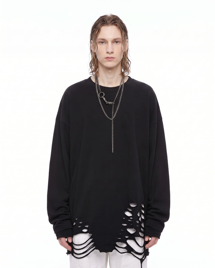 Distressed Longsleeve Shirt na3156 - black front
