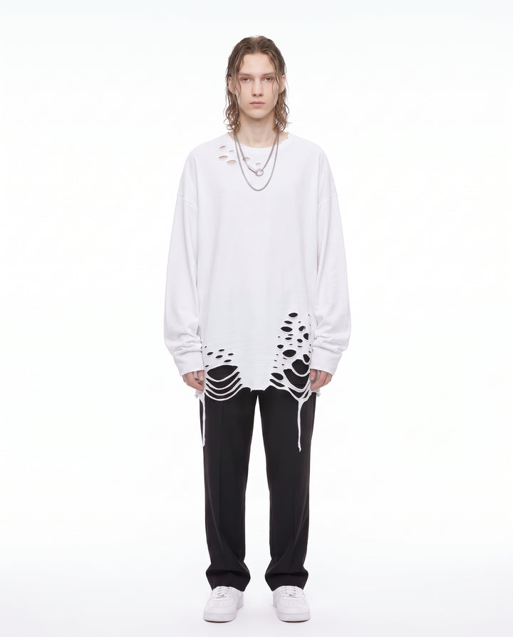 Distressed Longsleeve Shirt na3156 - white full
