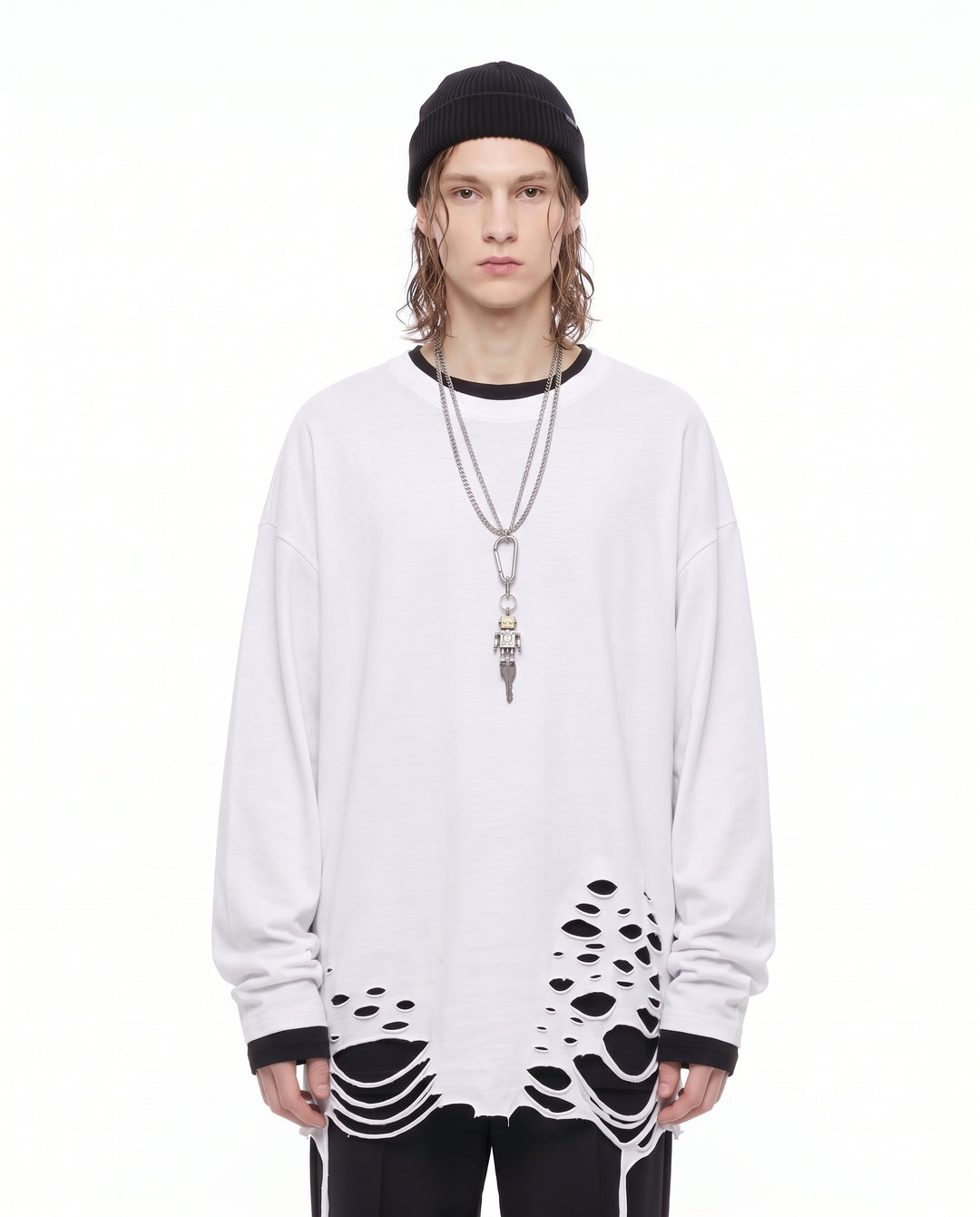 Distressed Longsleeve Shirt na3156 - white front