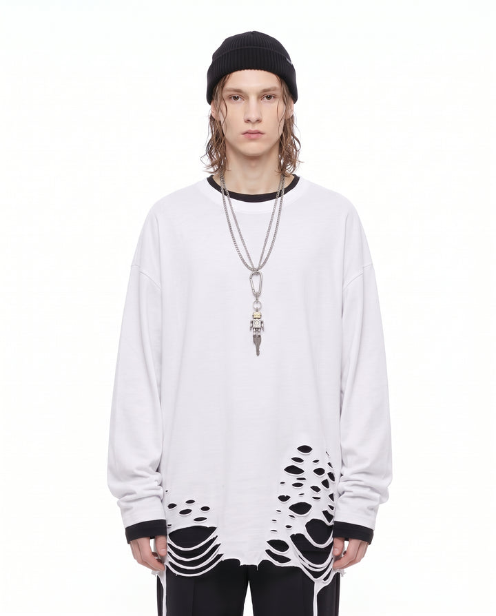 Distressed Longsleeve Shirt na3156 - white front