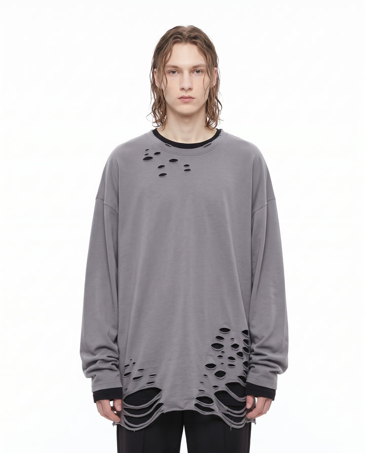 Distressed Longsleeve Shirt na3156 - gray front