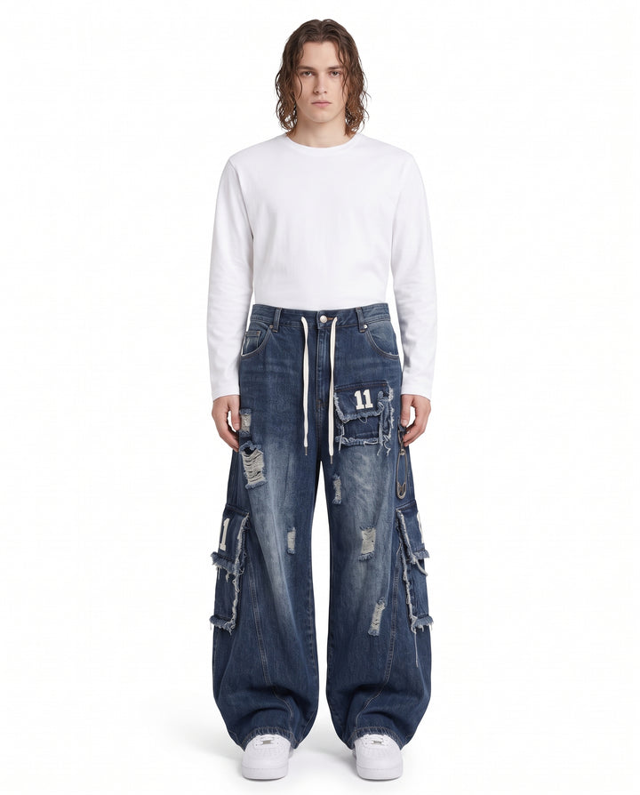 Distressed Cargo Jeans na3220