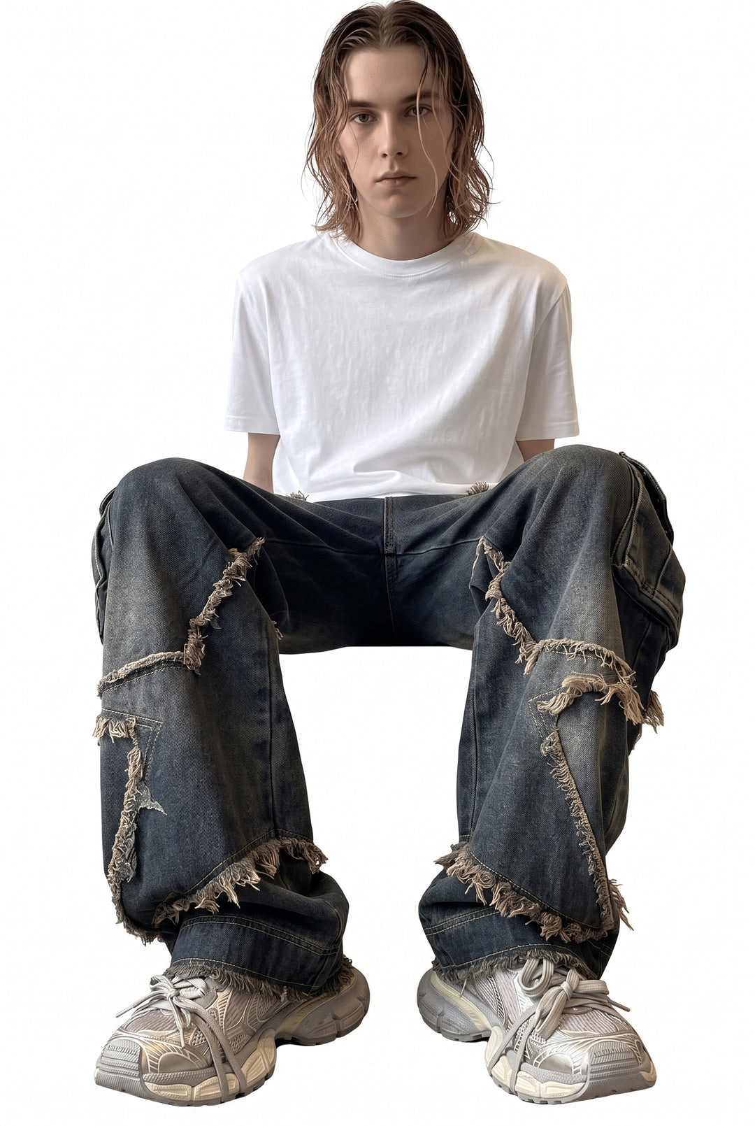 Fringed Cargo Jeans na2795