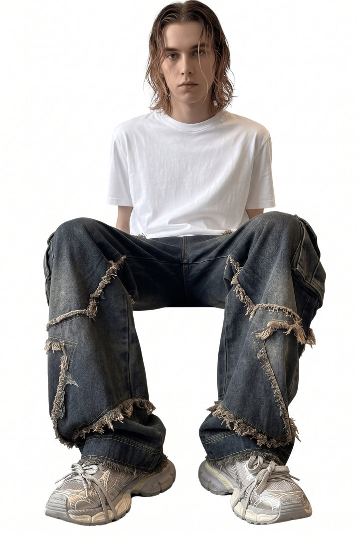 Fringed Cargo Jeans na2795