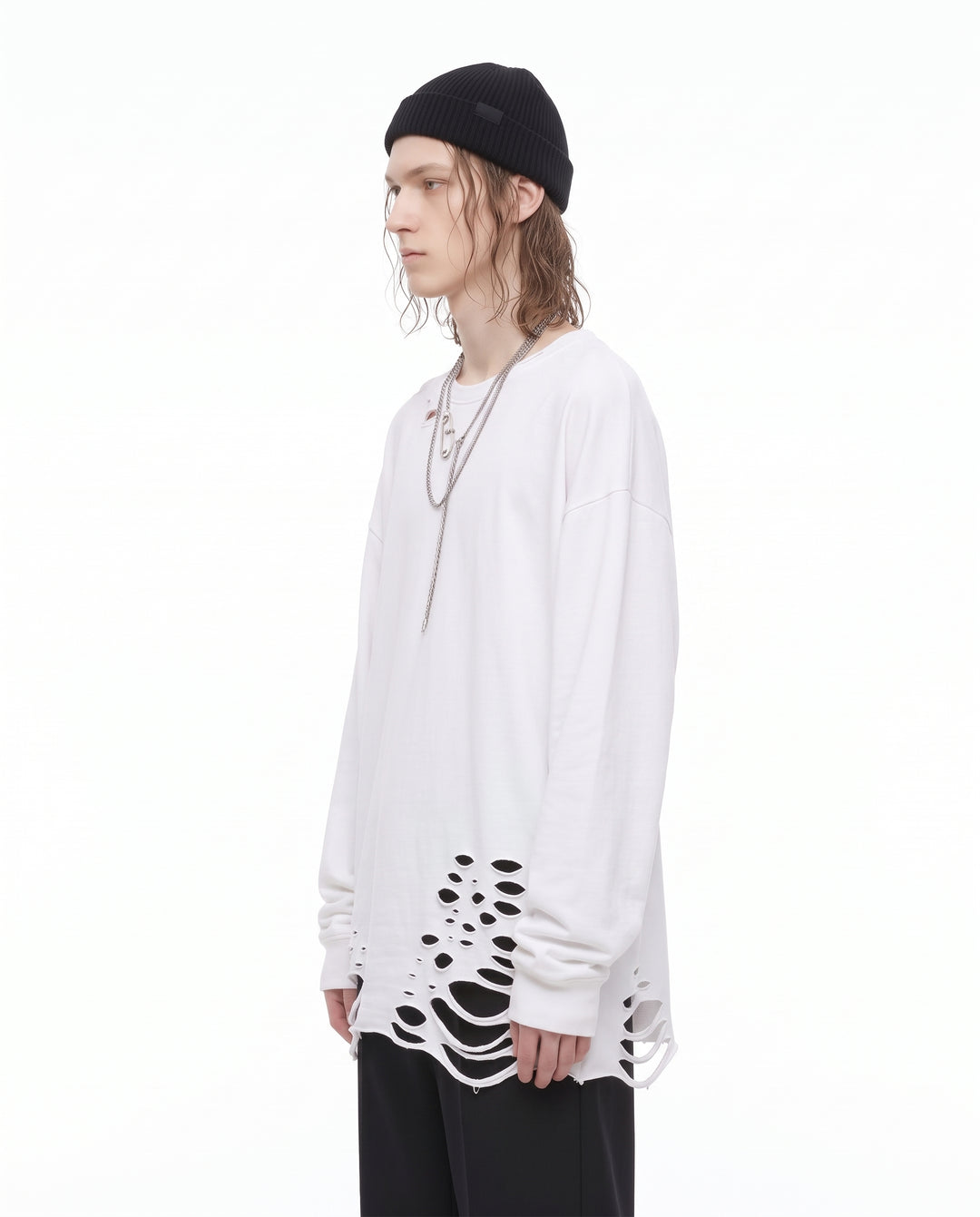 Distressed Longsleeve Shirt na3156 - white side