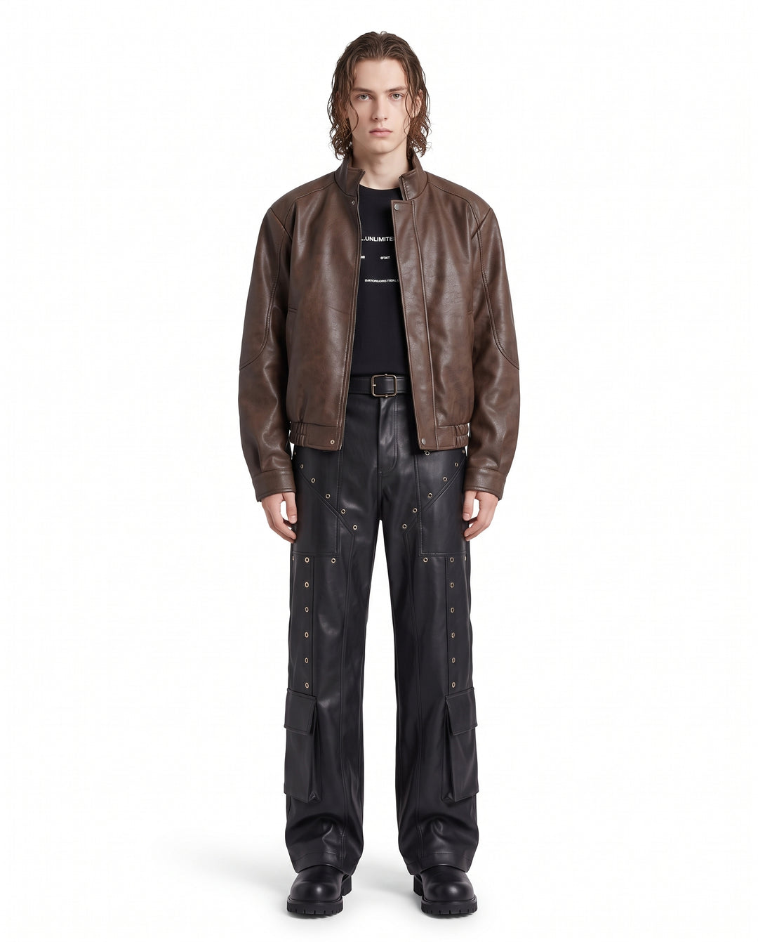 Leather Cargo Pants na3201